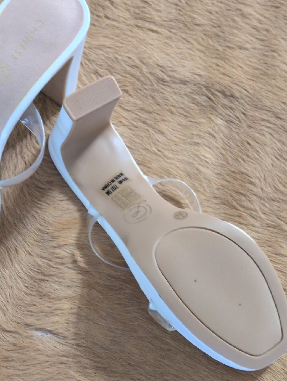 Chinese Laundry White Heeled Sandals with Clear Straps - Picture 2 of 3